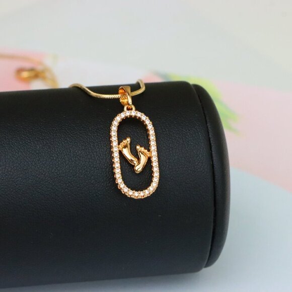 "Rose Gold Baby Feet Pendant in Sparkling Oval Frame with CZ Accents, XPPT1528 - Picture 5 of 13